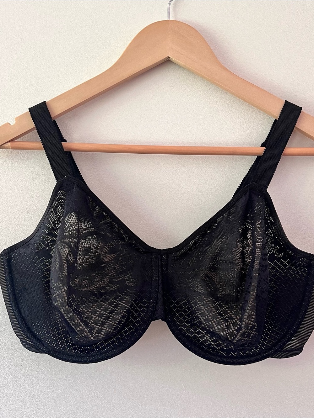 Wacoal Visual Effects Black Lace Mesh Lined Full Coverage Minimizer Bra 40DD EUC
